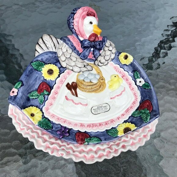 Fitz and Floyd Mother Goose Duck Goose Apron Plate Canape plate 1995 - Picture 1 of 9